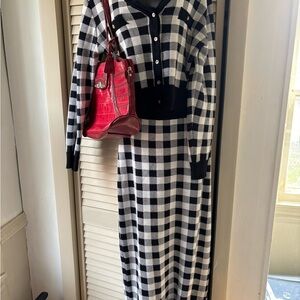 SHEIN Black and White Plaid Long Sleeve Dress